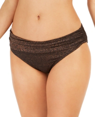 Kenneth Cole Day Glow Ruched Hipster Bikini Bottoms Women's Swimsuit In Black Shimmer