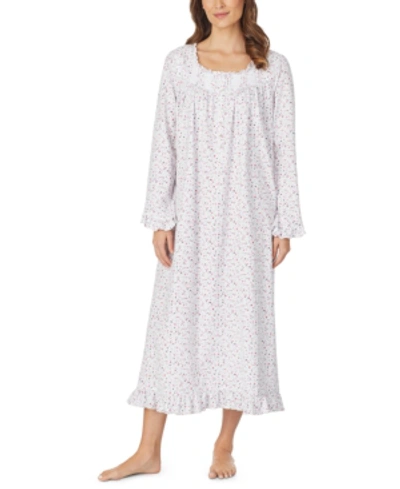 Eileen West Cotton Jersey-knit Lace-trim Ballet Nightgown In Berry Print