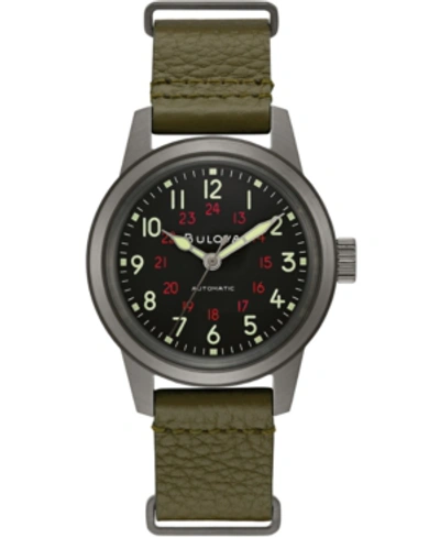 Bulova Men's Automatic Military Green Leather Strap Watch 38mm