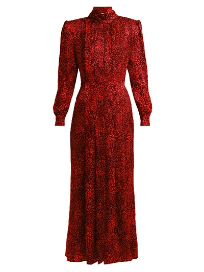 Alessandra Rich Leopard-print Silk-jacquard Maxi Dress In Red