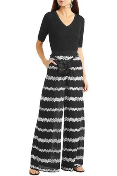 Missoni Striped Crochet-knit Wide-leg Jumpsuit In Black
