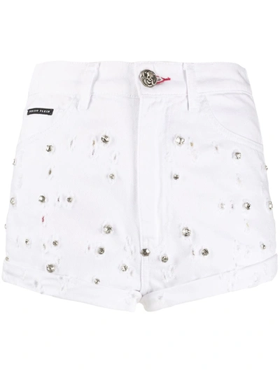 Philipp Plein High-rise Crystal-embellished Shorts In White