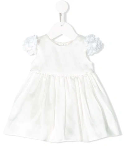 Monnalisa Babies' Floral Embroidered Sleeve Dress In Bianco