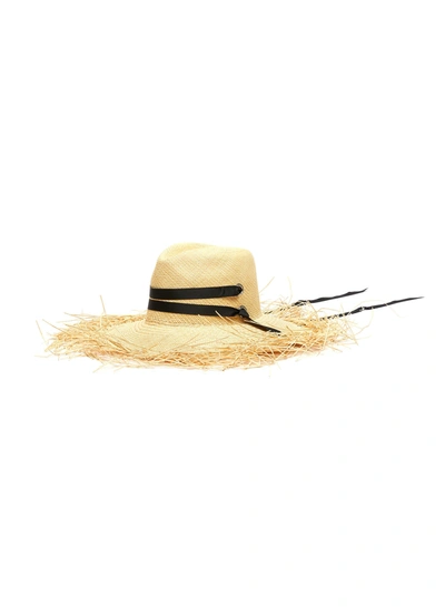 Sensi Studio Frayed Long Brim Band Trimmed Toquilla Straw Panama Hat In Neutral