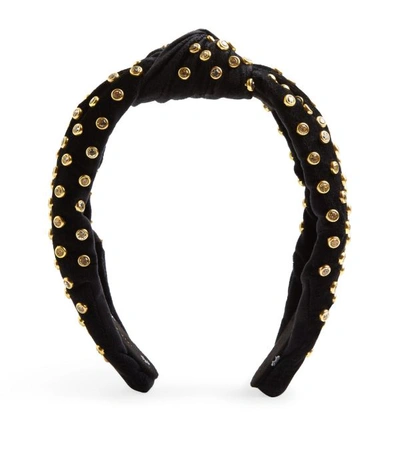 Lele Sadoughi Mixed Embellishment Velvet Knot Headband In Black