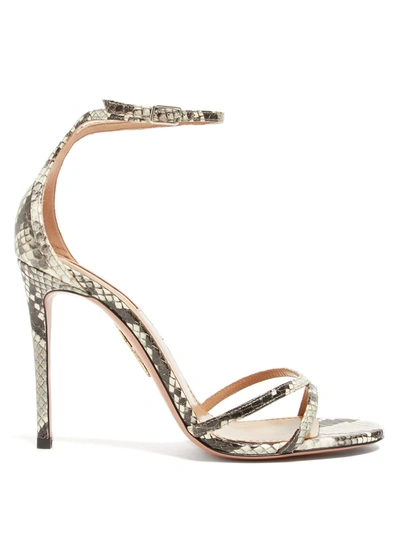 Aquazzura Purist 105 Python-effect Leather Sandals In Neutrals