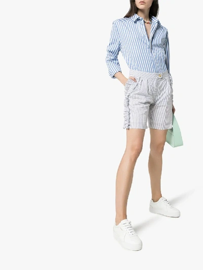 Brøgger Mona Ruffled Striped Shorts In White