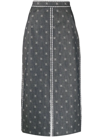 Fendi Karligraphy Motif Pencil Skirt In Blue