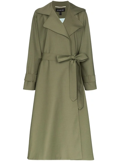 Anouki Belted Lightweight Trench Coat In Green