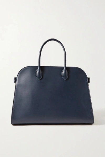 The Row Margaux 15 Buckled Leather Tote In Navy
