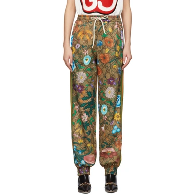 Gucci Flora Gg Supreme Pattern Track Pants In Brown