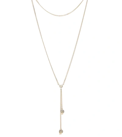 Alexander Mcqueen Double Wrap Chain Skull Necklace In Light Gold