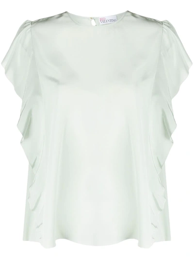 Red Valentino Ruffle Sleeve Top In Green
