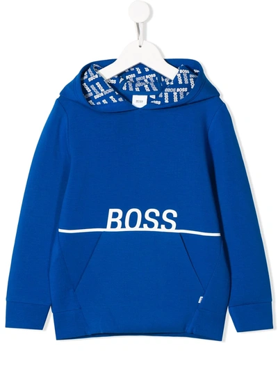 Hugo Boss Kids' Logo Printed Hoodie In Blue