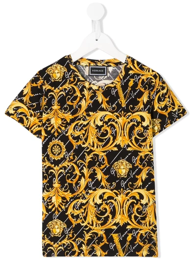 Young Versace Kids' Baroque Print T-shirt In Black