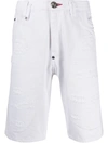 Philipp Plein Denim Bermuda Shorts In White