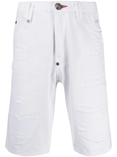 Philipp Plein Denim Bermuda Shorts In White