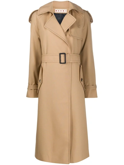 Marni Belted Trench Coat In Brown