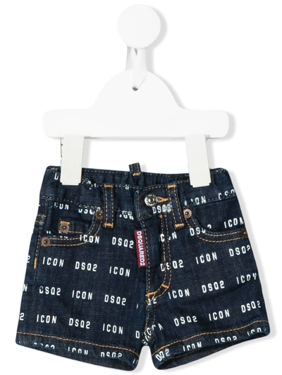 Dsquared2 Babies' Icon Patterned Denim Shorts In Blue