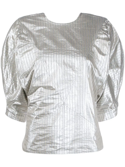 Isabel Marant Rolna Metallic Striped Blouse In Silver