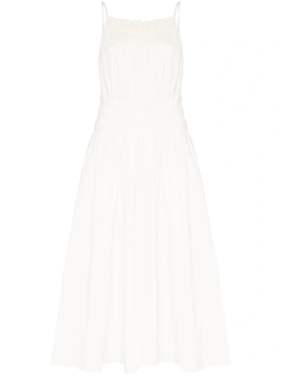 Three Graces Dia Shirred Cotton-poplin Dress In White