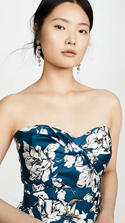 Amur Ona Floral Strapless Crepe Top In Teal Wild Rose
