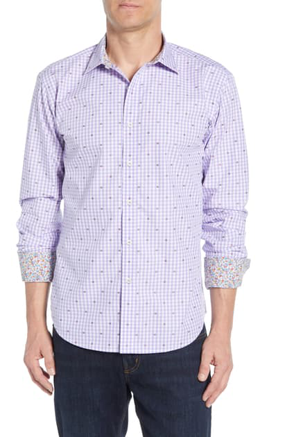 Bugatchi Shaped Fit Stripe Button-up Shirt In Lavender | ModeSens