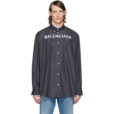 Balenciaga Logo Button-front Striped Shirt In Black
