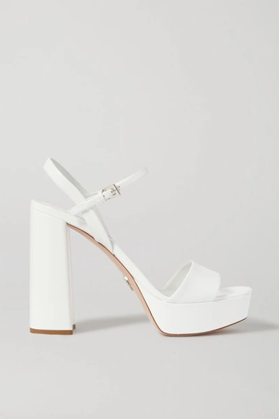 Prada 130 Patent-leather Platform Sandals In White | ModeSens