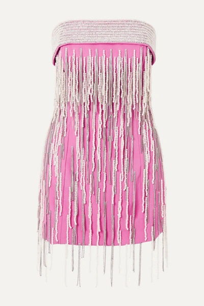 Attico Strapless Crystal And Faux Pearl-embellished Wool Mini Dress In Pink
