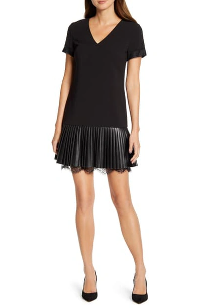 Karl Lagerfeld Mixed-media Pleated Flounce Dress In Black