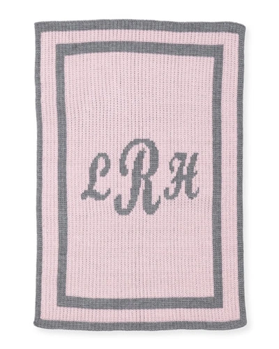 Butterscotch Blankees Monogram Knit Striped-trim Baby Blanket, Pink