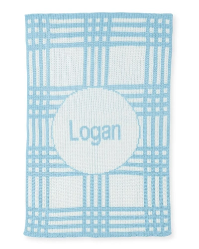 Butterscotch Blankees Personalized Plaid Knit Baby Blanket, Light Blue