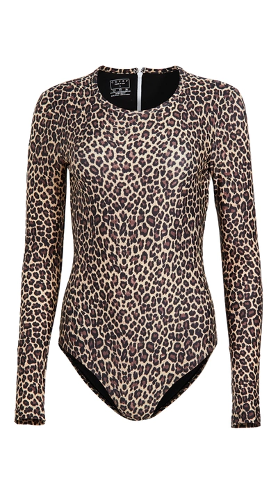 Cover Long-sleeve Leopard-print One-piece Swimsuit