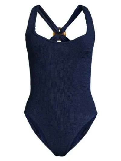 Hunza G Zora Square-neck One-piece Swimsuit In Navy