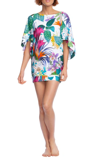 Trina Turk Amazonia Floral 1/2-sleeve Tunic Coverup In Multi Colored