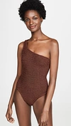 Hunza G Nancy One-shoulder Crinkle One-piece Swimsuit In Burgandy