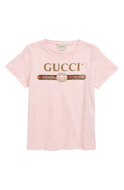 Gucci Girl's Vintage Logo Short-sleeve Jersey T-shirt, Size 4-10 In Palepinksand/ Gre/ Red