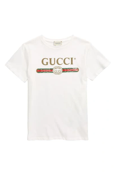 Gucci Girl's Vintage Logo Short-sleeve Jersey T-shirt, Size 4-10 In White/ Green/ Red