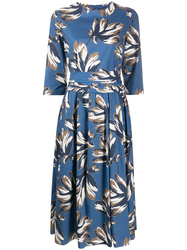 Max Mara Graphic-print Cotton-poplin Midi Dress In Blue | ModeSens