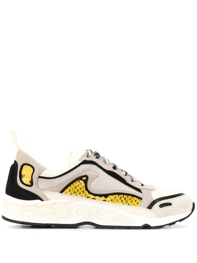 Sandro Womens Yellow Python Flame Leather And Mesh Trainers 3