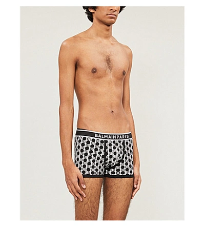 Balmain Logo-print Stretch-jersey Boxers In White Black