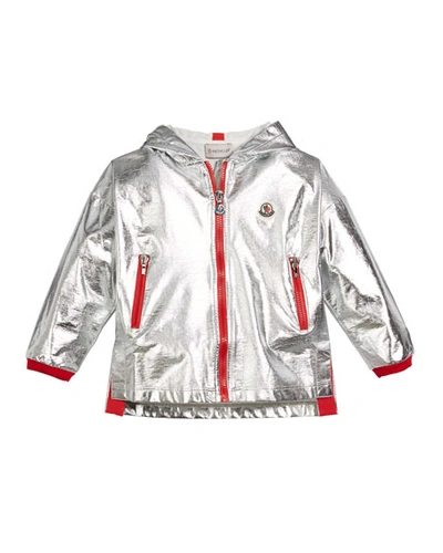 Moncler Kids' Metallic Zip-up Hooded Jacket In Gray