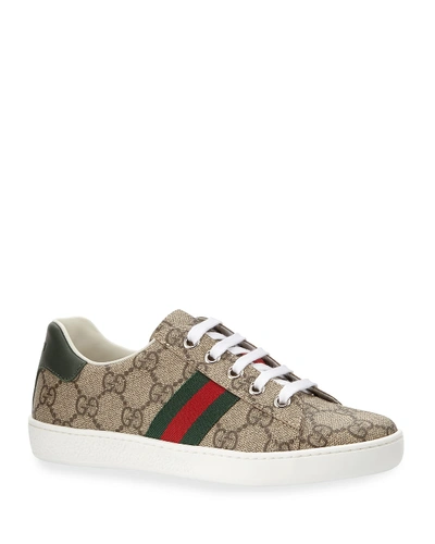 Gucci New Ace Gg Tennis Shoe, Kids In Beige