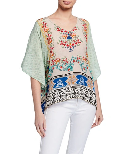 Tolani Plus Size Briyana Printed V-neck Silk Tunic In Mint