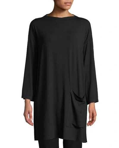 Eileen Fisher Plus Size Bateau-neck Jersey Tunic In Black