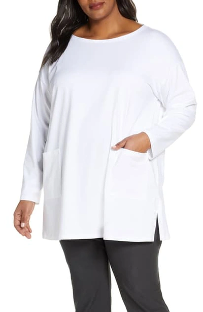 Eileen Fisher Petite Stretch Jersey Long-sleeve Tunic W/ Pockets In White