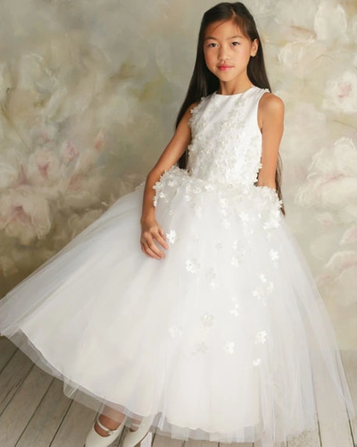 White Label By Zoe Kids' Girl's Lauren 3d Flower Embellished Tulle Dress In White