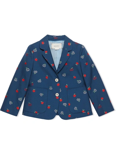 Gucci Kids' Girl's Gg Apple Two-button Blazer, Size 4-10 In Blue