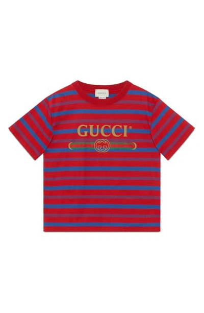 Gucci Kids' Boy's Striped Vintage Logo Short-sleeve T-shirt, Size 12-36 Months In Flare/ Blue